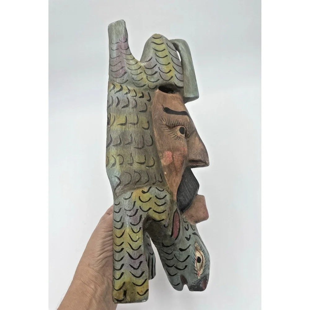 Vintage Mexican Folk Art  Hand Carved Mask‎ Rabbit Animal Man 12